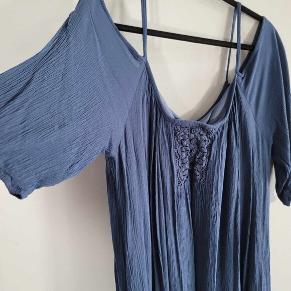 Lily Morgan Navy Blue crepe cold shoulder summer dress - Picture 3 of 11